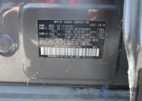 2018 Subaru Outback 2.5I Premium z USA, uszkodzony, nr VIN 4S4BSAFC9J3347882